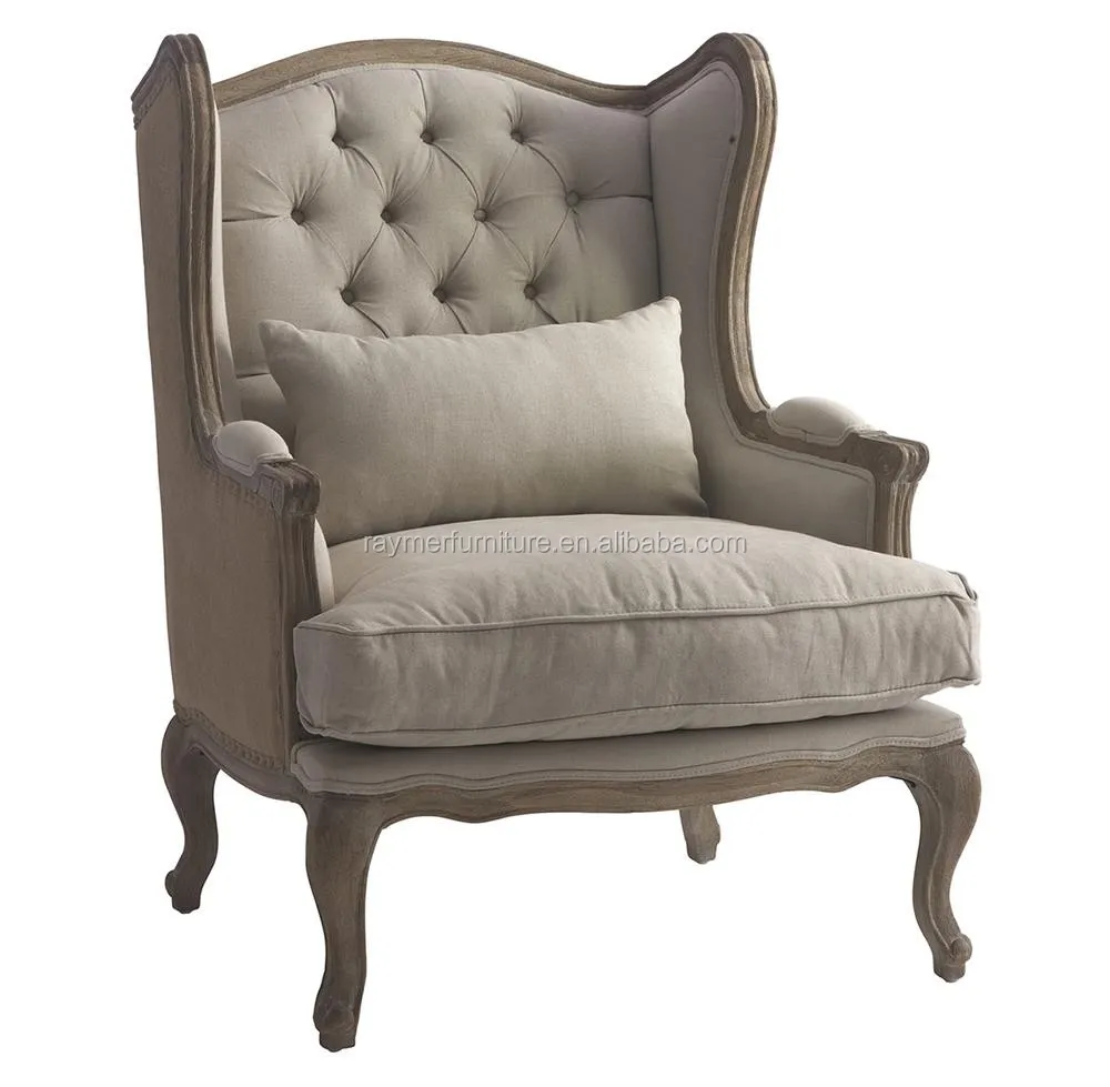 Berger French Country Linen On Tufted Wing Back Arm Chair Berger French Country Linen On Tufted Wing Back Arm Chair