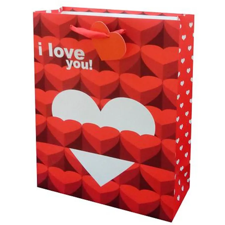 High Quality Custom Printed Red Colored Handbag Discount Shopping Wedding Paper Bags