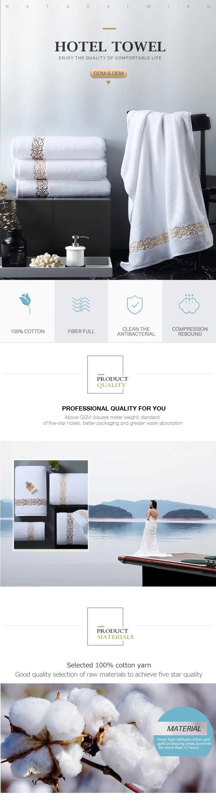 hotel luxuri compress hand 100% cotton antibacteri bath towel