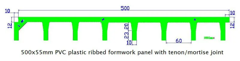 500x55mm ribbed PVC Plastic formwork panel