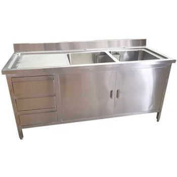 Commercial Stainless Steel Double Bowl Sink Cabinet With 3 Drawers And Two Doors For Restaurant Buy Stainless Steel Kitchen Sink Used Commercial