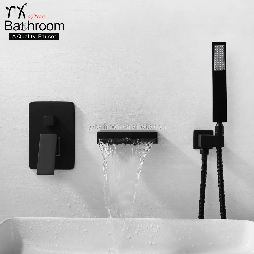 kaiping faucet Popular LED wall mounted bathroom sink taps brass matte black waterfall basin faucets