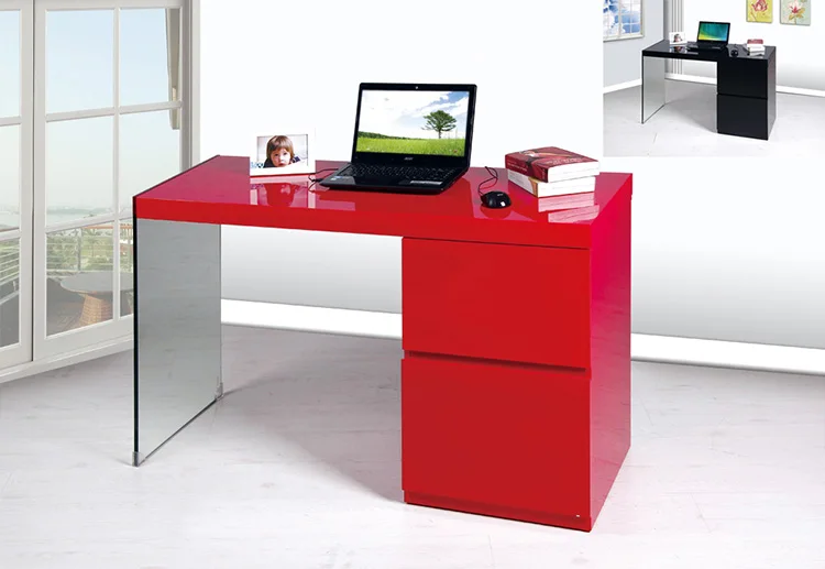 Latest design custom white high gloss wood mdf modern furniture computer desk office table with cabinet
