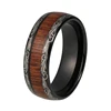 Mens Wedding Band 8mm Black Tungsten Ring Wood Inlay Grain Pattern Laser Engraved Dome Comfort