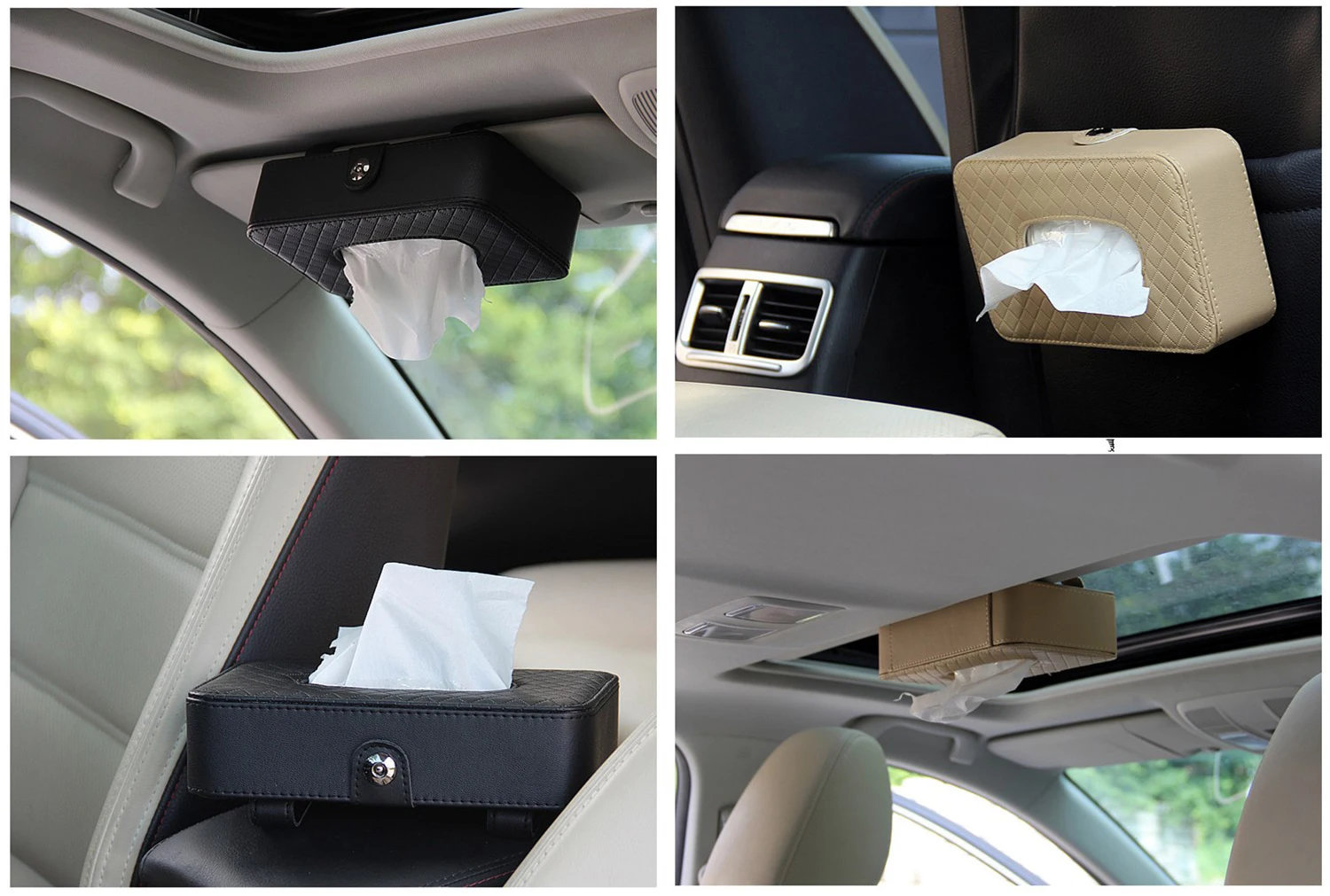 Luxury Pu Leather Car Portable Tissue Paper Holder Case For Vehicle