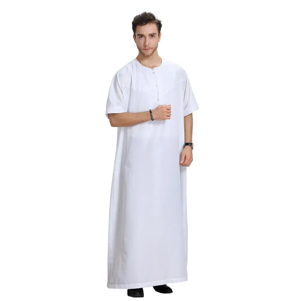 Arab Middle East Polyester Short Sleeves Pure Color Man Muslim Abaya ...