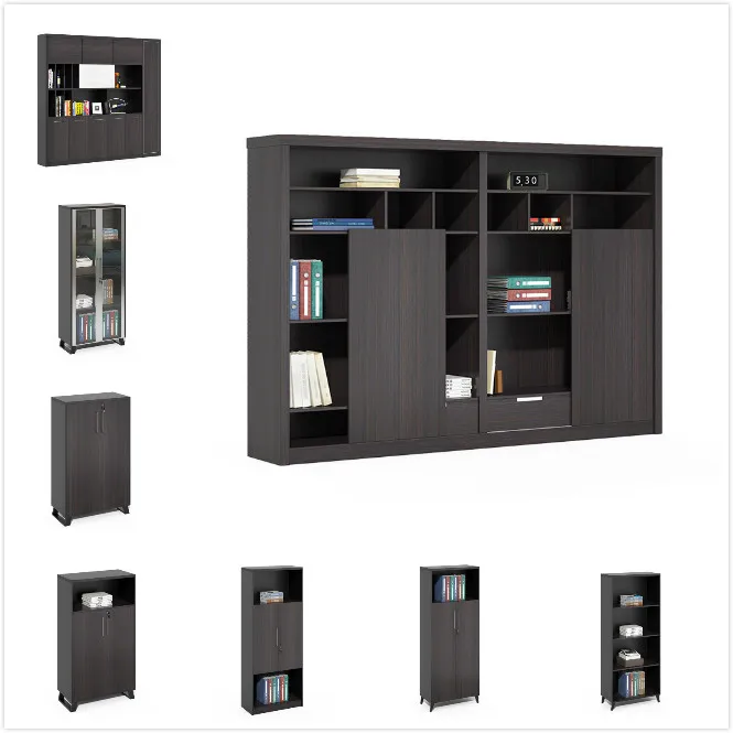 Cheap Price Custom High quality chinese modern luxury wood black office furniture bookcase