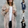 Ecoparty Large Size Faux Fur Fashion Women Long Sleeve Thick Hooded Open Cardigan Coat Jacket Tops Pocket Casual Solid Blouse