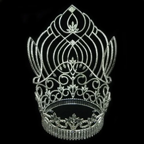 Fashion Metal Silver Plating Full Crystal Cheap Tall Pageant Crown