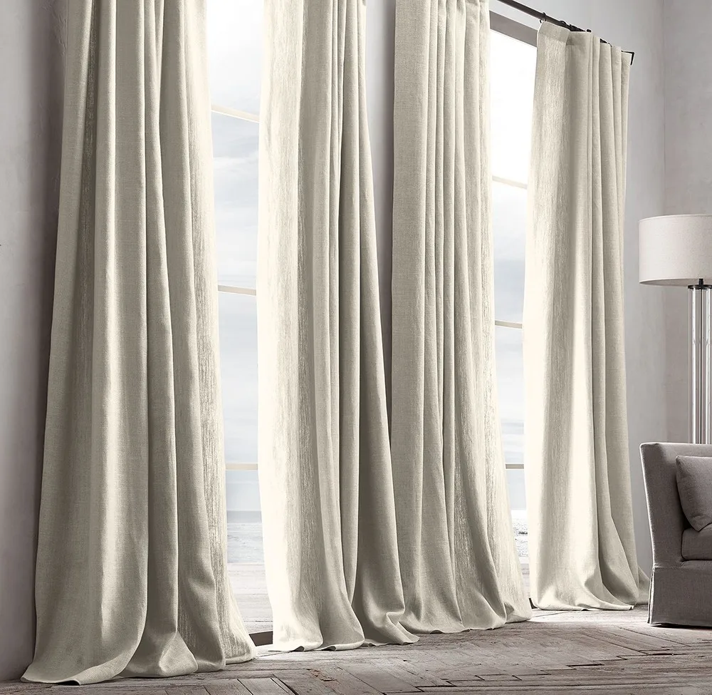 Open Weave Burlap Textured Belgian Linen Solid Curtain Fire-retardant ...