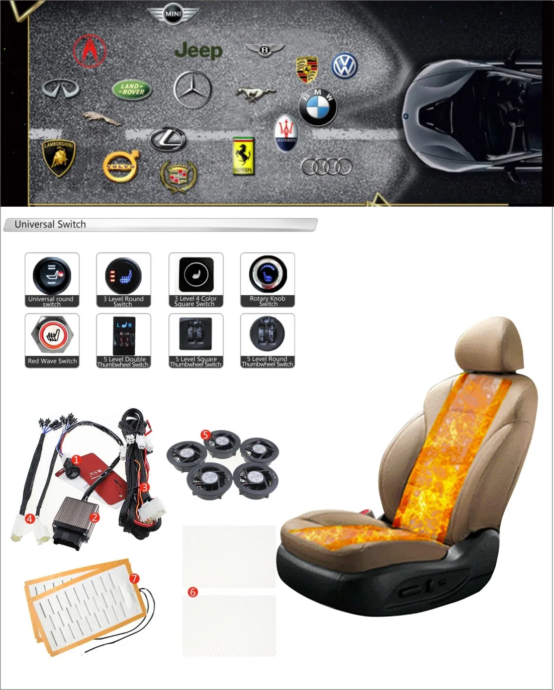 Universal Round Swith Electrical Seats Heater Pad with Car Heated Seat