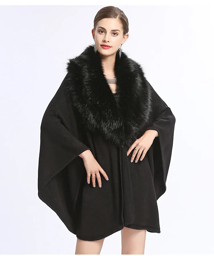 新产品人造大狐狸皮草领雨披皮草斗篷优雅女士皮草斗篷披肩