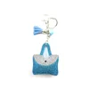 Hot selling hamsa charm leather keychain rhinestone shoulder bag shape crystal key holder bag charm keychain