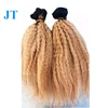 Blonde Kinky Straight Curly Cuticle Aligned Human Virgin Hair Weave Extensions Weft Color 27 With Closure In Bulk
