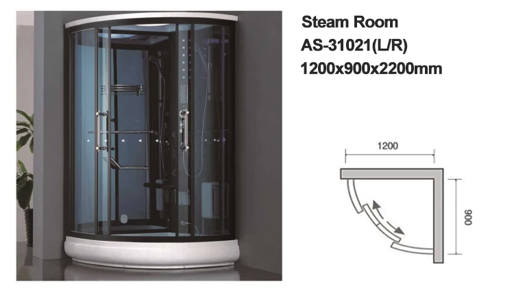 1200mm cabin house sector sliding door tempered glass material steam room