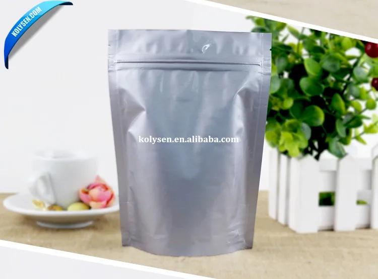 silver ziplock stand up foil plastic bag for foods food packaging