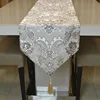 european style polyester luxury silver floral jacquard home decoration table runner for rectangle tables
