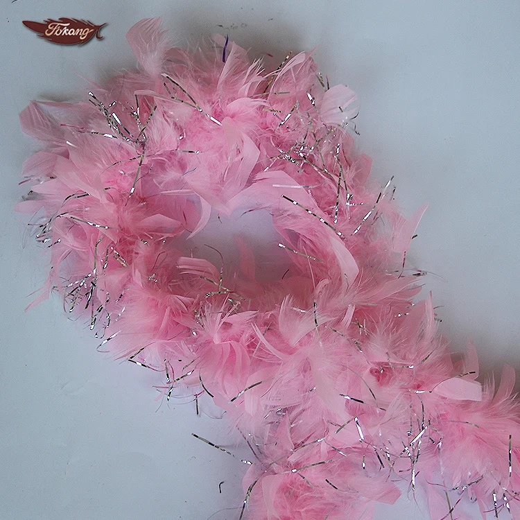 Wholesale High Quality 33g 48inch Lovely Pink Feather Boas With Silver
