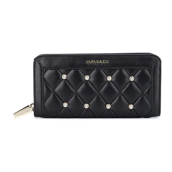 5855-Ladies fashion hot sale color black quilted wallets with rhinestone guangzhou factory