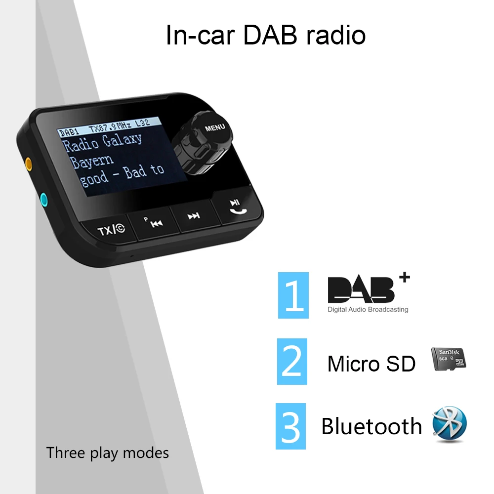 DAB / DAB+ dab receiver with fm transmitter in car digital radio player smartphone usb charger and fm radio mini digital speaker