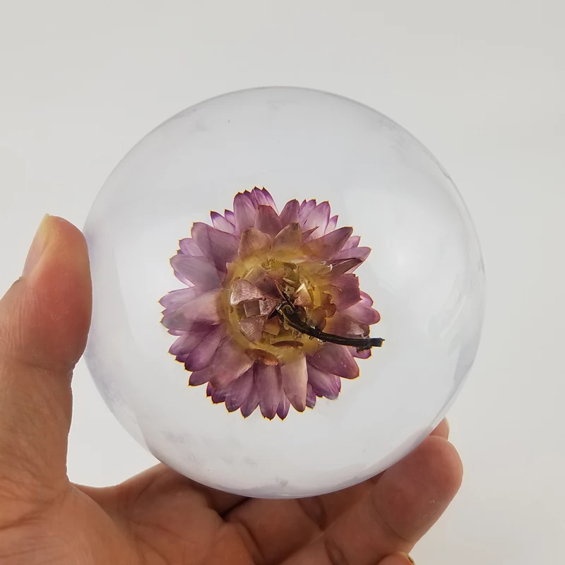 4 Inch Transparent Clear Resin Ball With Dry Flowers/plants/leaf