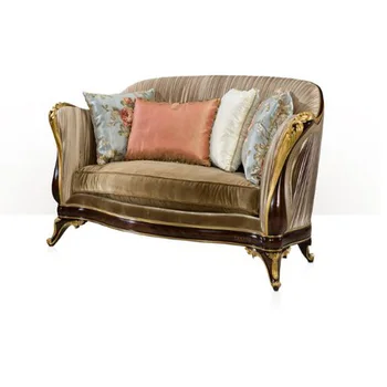 Antique Elegant Velvet French Style Gold Leaf Solid Wood Elegant Velvet French Style Gold Leaf