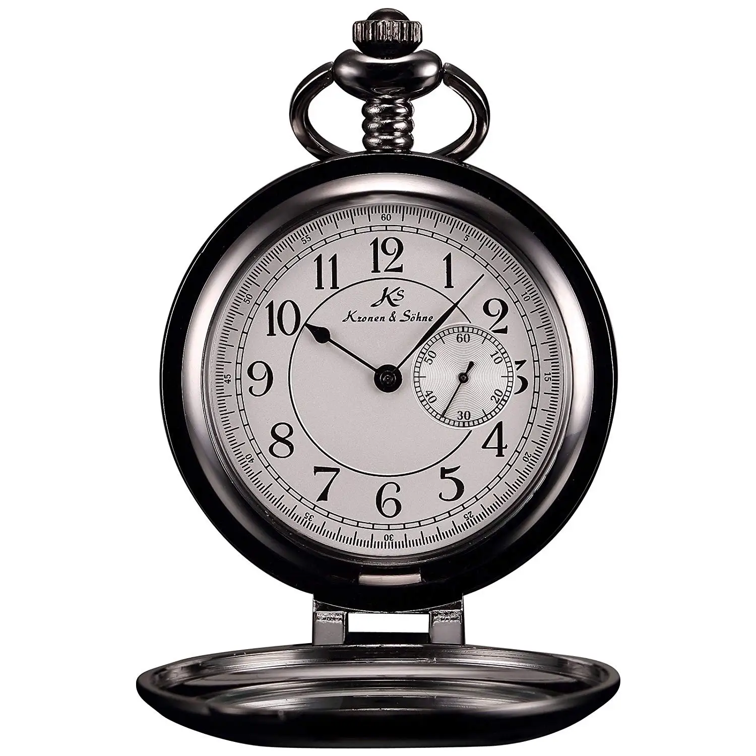 ++Canaloha:)++ KS Mens Half Hunter Series Japan quartz Gold Steel Case Pocket Watch With Chain