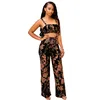 Summer Women Outfit Sexy Spaghetti Strap Backless Crop Top And Pant Set High Waist trousers Vintage Floral Print Two Piece Set