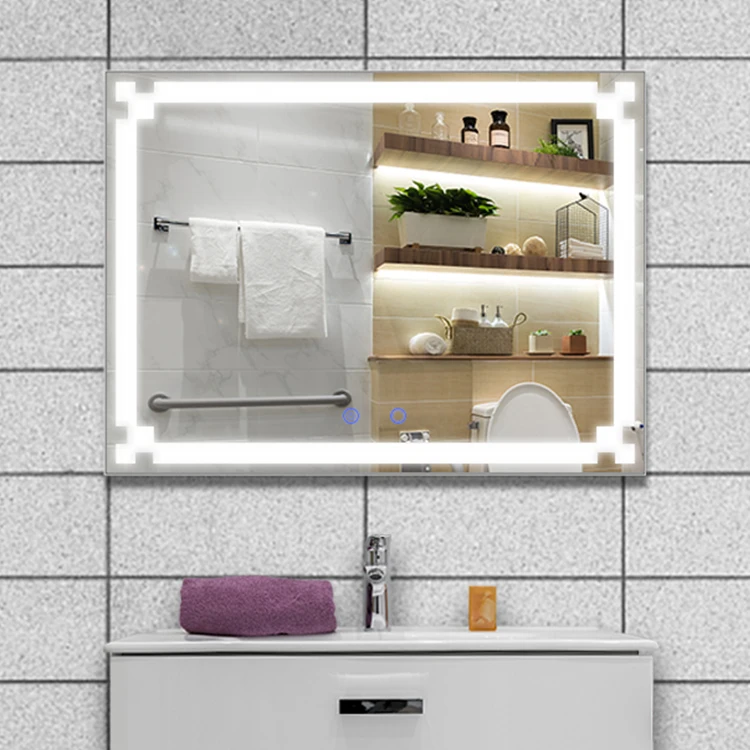 Luxurious Mirror Bath Room with LED Lights Fog-Free Smart Touch Screen Hanging Bathroom Mirror