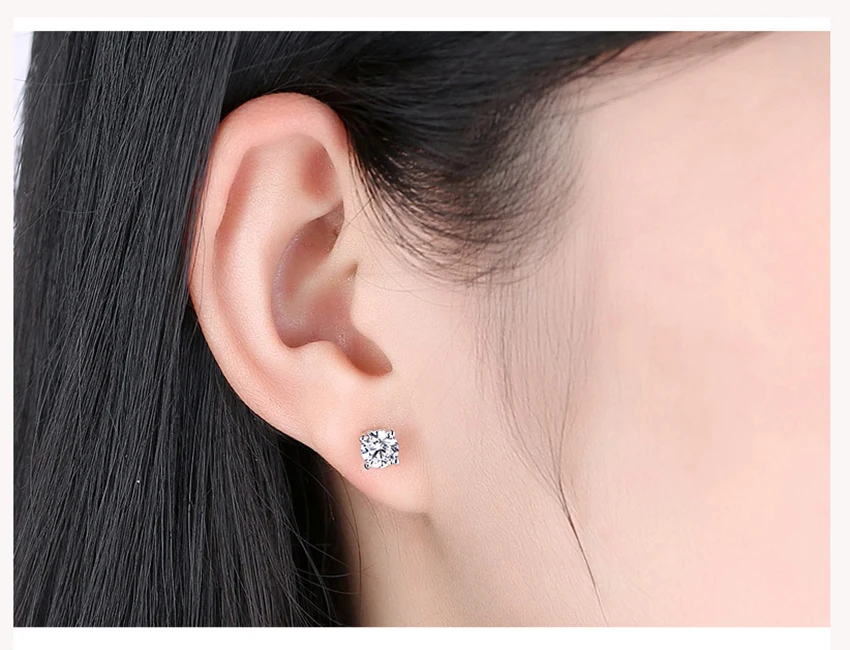 925 Sterling Silver Round Stud Earring Four Claws Simple High Quality