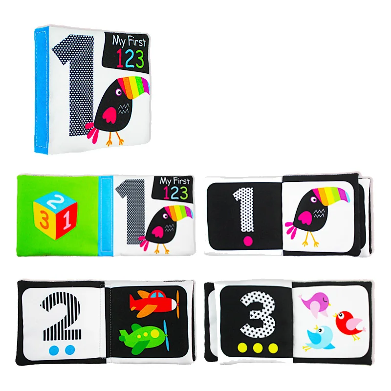 4 Pcs Black White color educational cloth book baby soft fabric toy