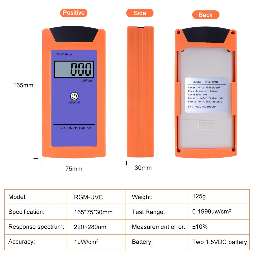 RGM-UVC Reptile With Ultraviolet Radiation Meter Ultraviolet Illuminometer UVC Illuminometer