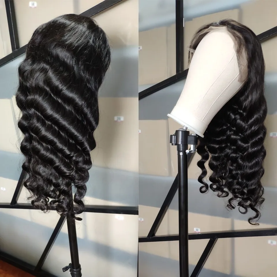 角质层对齐的原始印度头发未加工的蕾丝正面假发宽松深波浪为黑人妇女