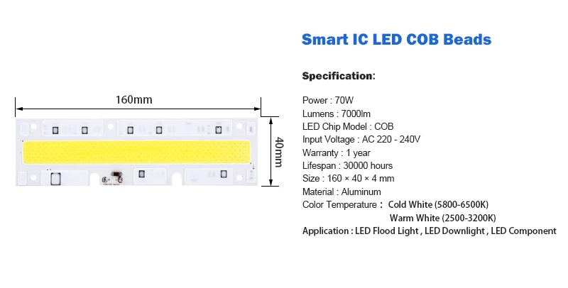 LED COB Chip Full Spectrum Smart IC Driver 30W 50W 70W 100W 150W Bulb 110V Bead 