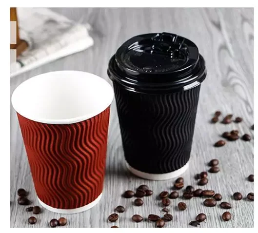 Premium Disposable Paper Coffee Cups With Lids -stylish Ripple Wall ...