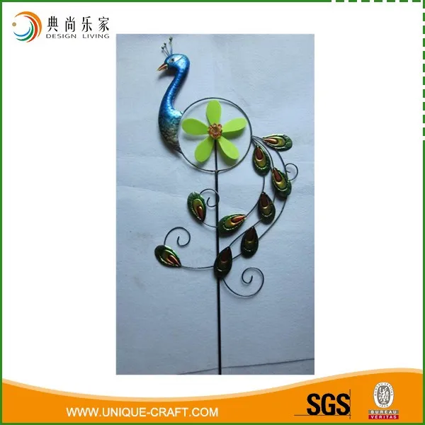 Decorative Metal Peacock Yard Stake With Plastic Wind Spinner