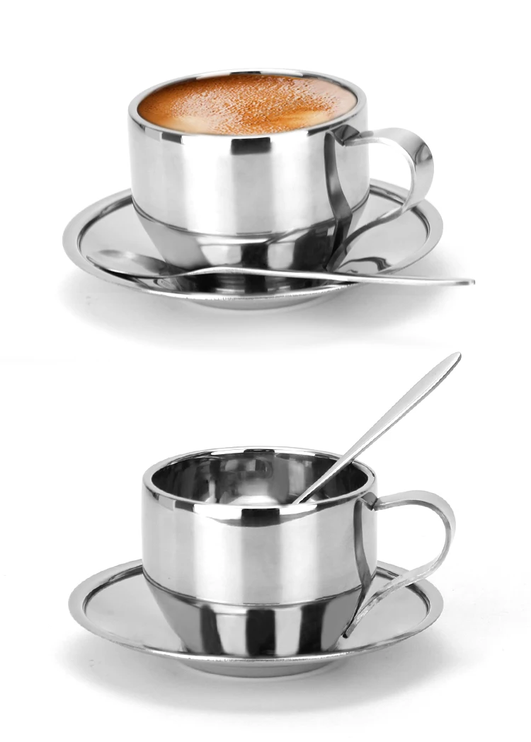 散装批发银色浓缩咖啡茶杯套不锈钢茶杯和汤匙