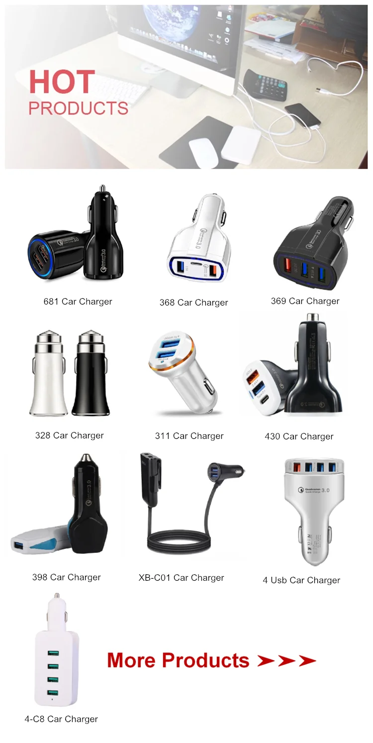 Hot Sale 4 Port USB Car Charger 5V 9V 12V Chargers Mobile phone Accessories QC 3.0 Car Charger with USB 1.8M Cable From China