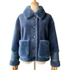 Women England Style Beige Camel Blue Suede Leather Lining Ladies Women Winter Clothes Genuine Shearling Jacket