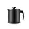 1.3L black Kitchen oil strainer pot with lid and filter