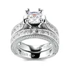 Fancy jewelry square clear cz ring set women wedding ring