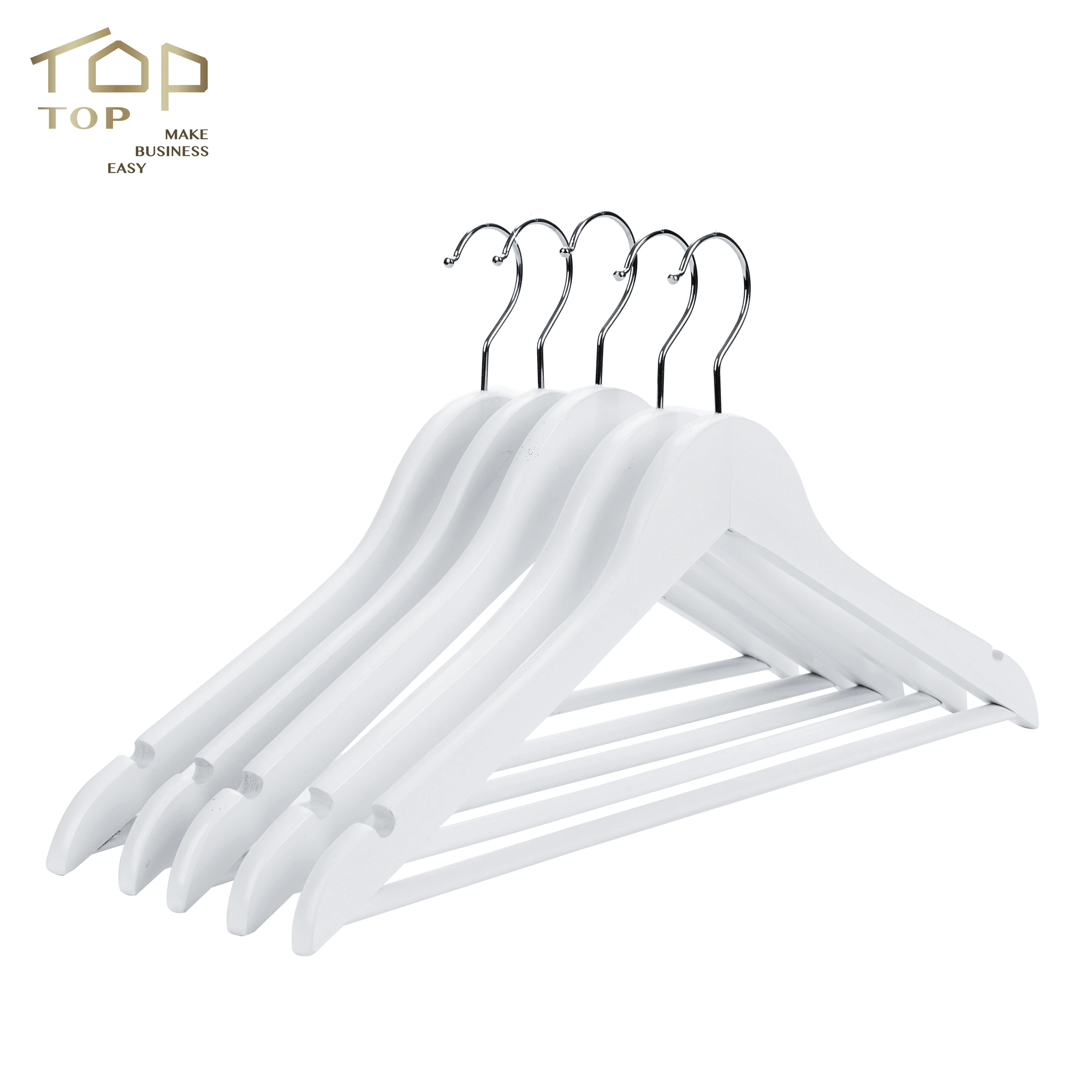 2018 Deluxe white curved body wooden suit clothes hangers wholesale price