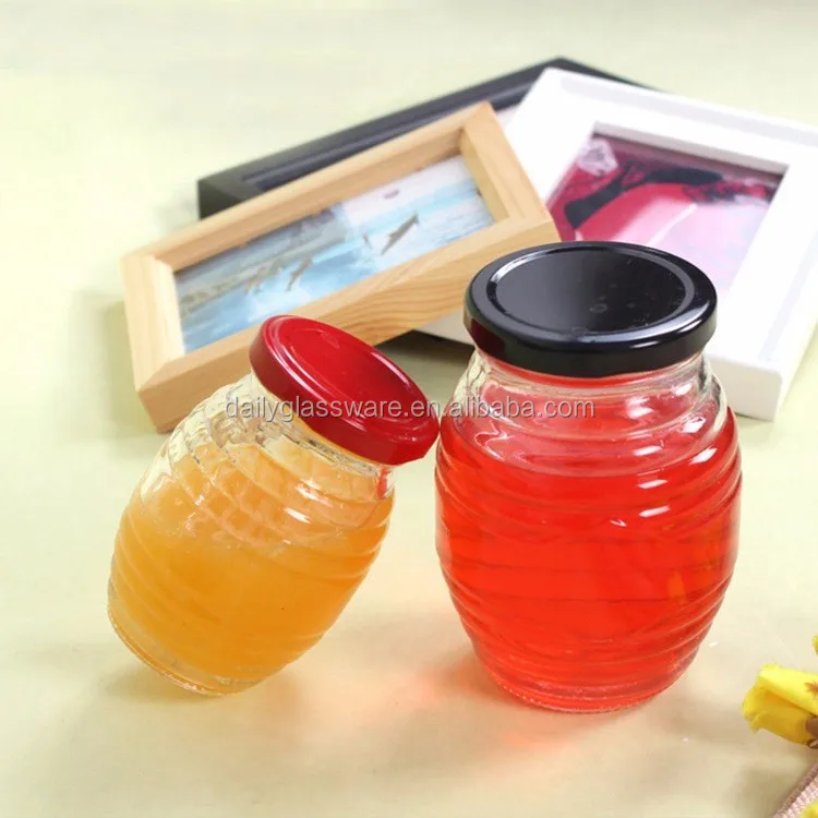 Daily 16oz 8oz 4oz glass honey dispenser ribbed glass jar