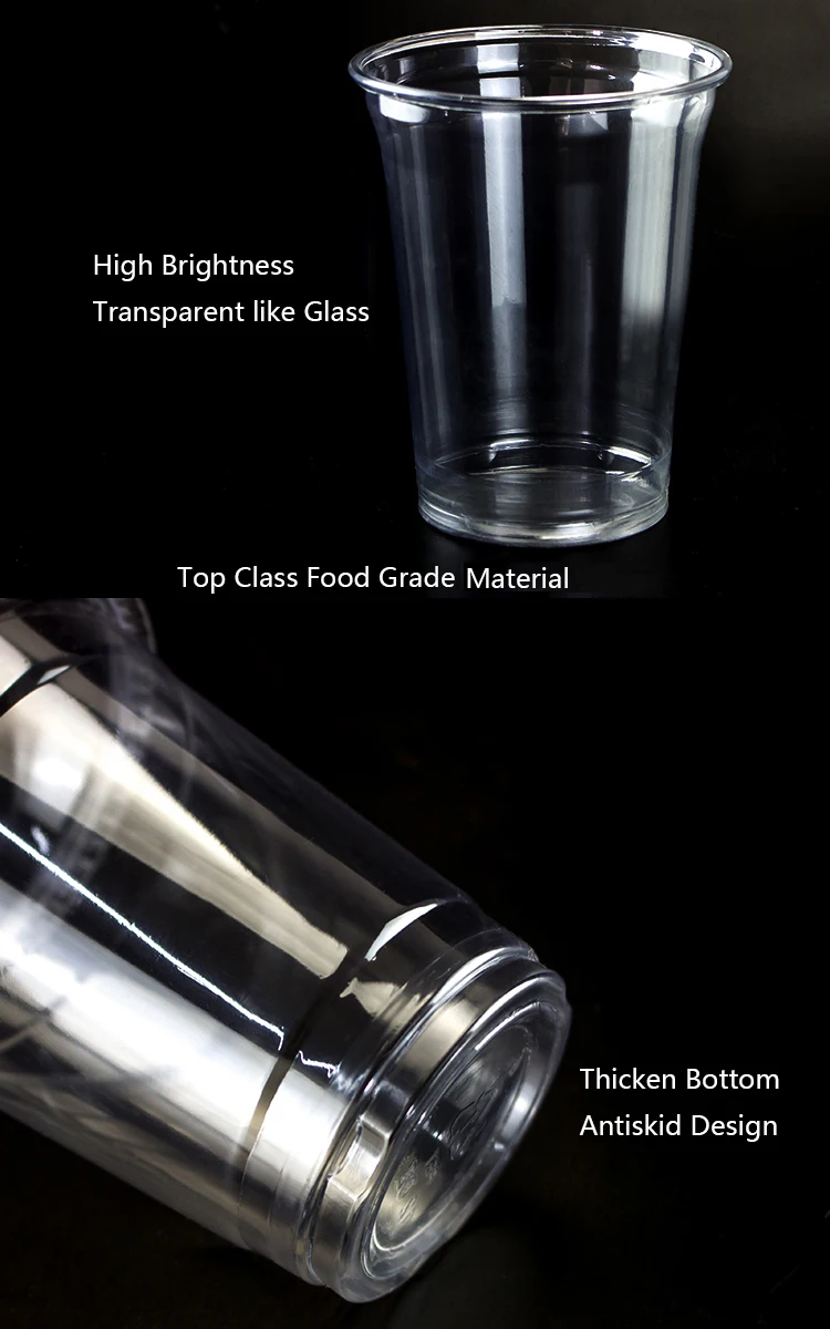 Cheap Hot Sale Custom Logo 24Oz Disposable Clear Pet Plastic Cups With Flat Lids