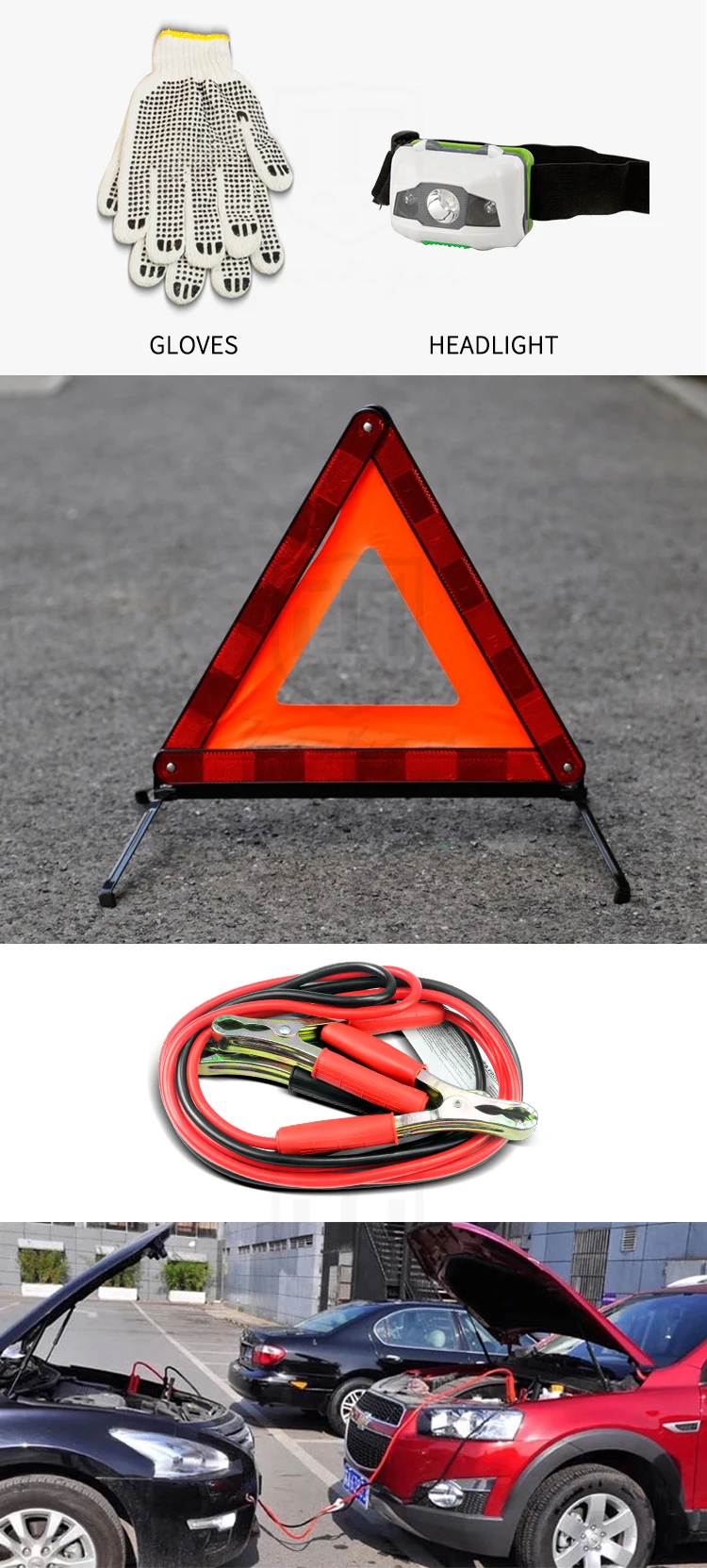 Auto Car Accessories Of Safety Vest And Tow Rope And Warning Triangle