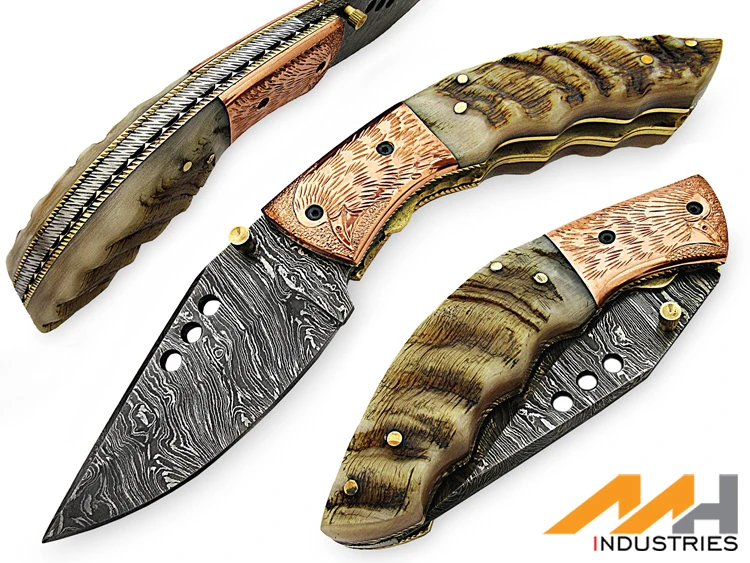 round curved damascus steel blade new style pcket knife