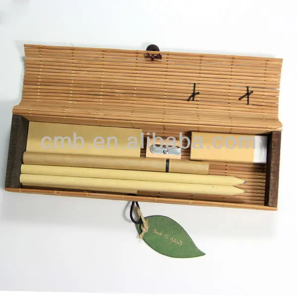 Spring Bamboo Large Pencil Bag with 2 Compartments Pencil Pen Case