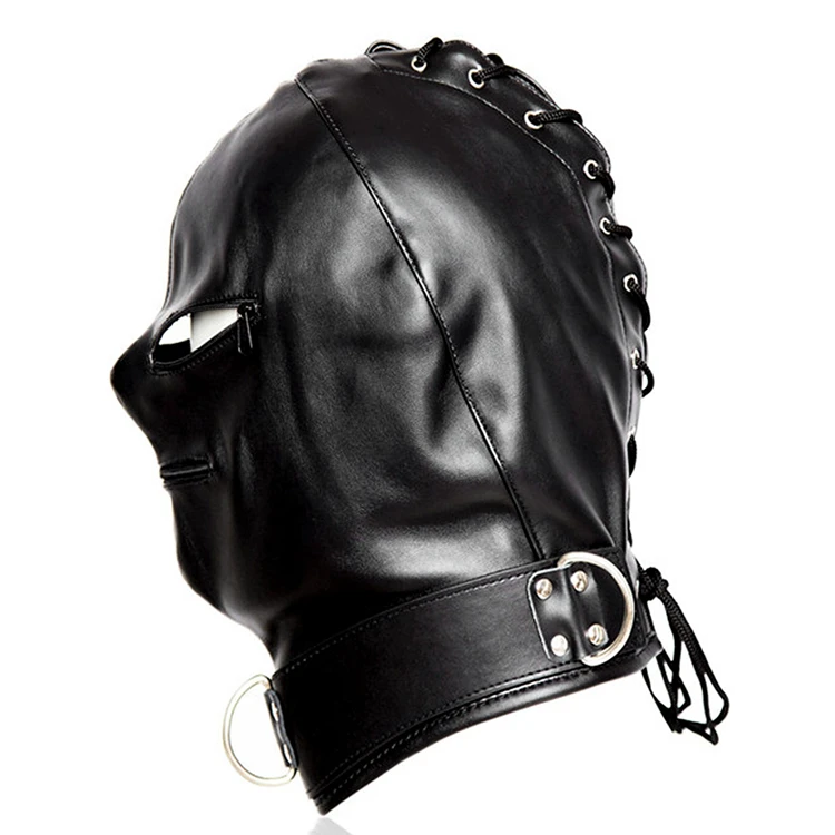 Fashion Couple Sexy Full Cover Leather Head Harness Riding Fancy Hood ...