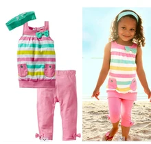 NEW 2016 cotton casual children girls summer clothing set toddler suits tank with pants and headband