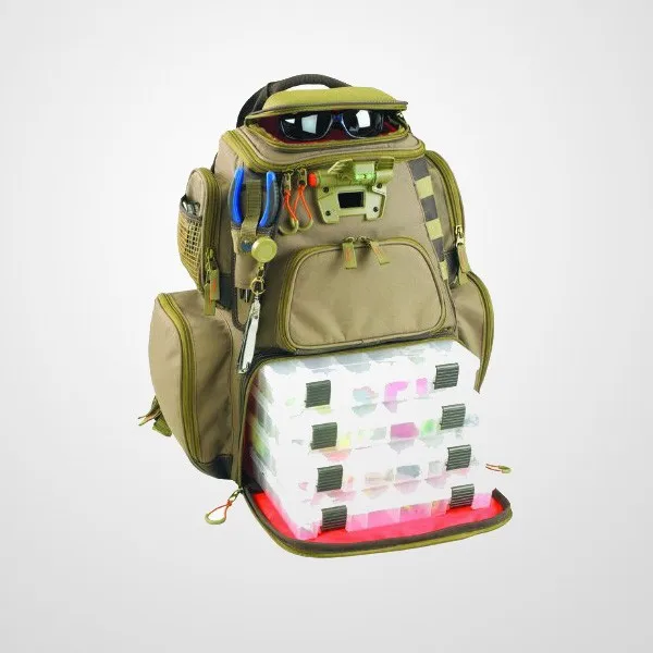 Functional Multi Pocket Lighted Fishing Backpack With Four Trays Soft